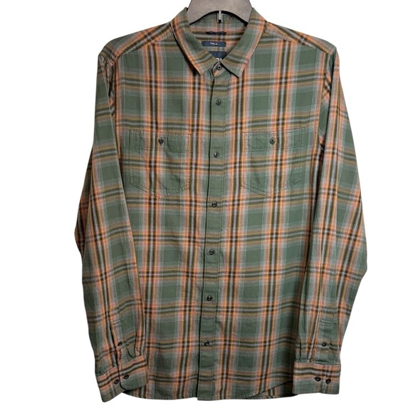 prAna Mens Dolberg Plaid Cotton Flannel Shirt in Kale Standard Fit Medium Tall - Picture 5 of 12